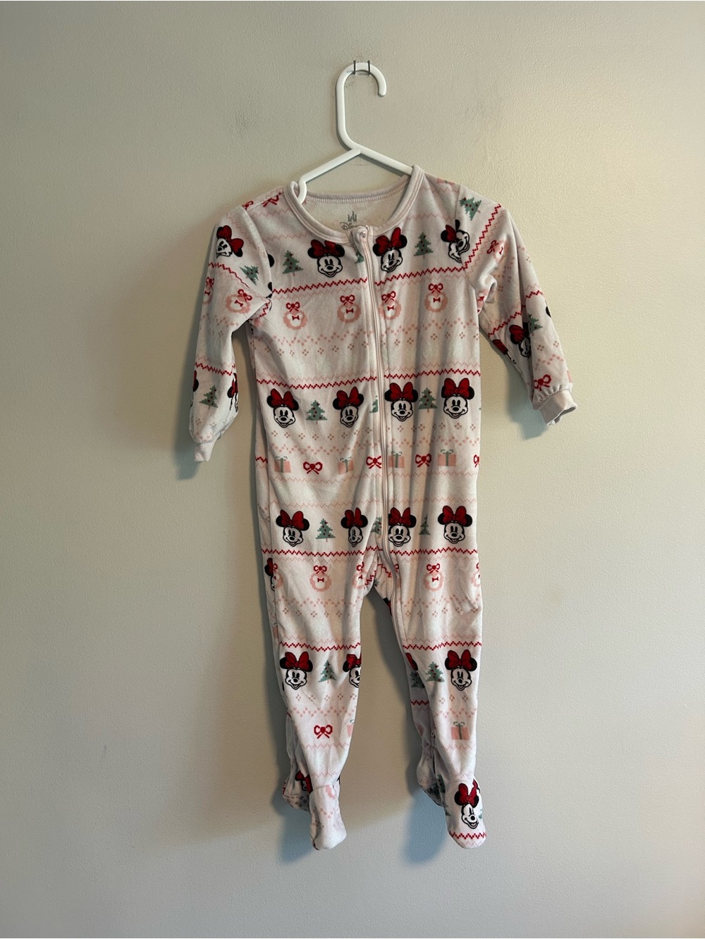 Disney 24m Minnie Mouse Holiday fleece zip up sleeper
